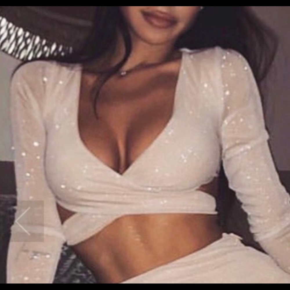 Meshki Rose gold sparkle crop top